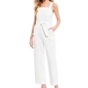 Copper Key White Denim Jumpsuit Women's Size XS Belted Square Neckline